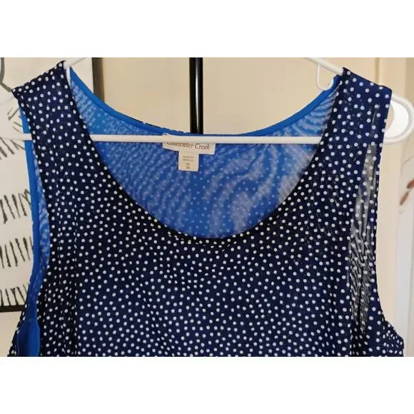 1X Coldwater Creek Blue And White Polkadot Layered Ruffles Sleeveless Blouse. 18 - Picture 9 of 16